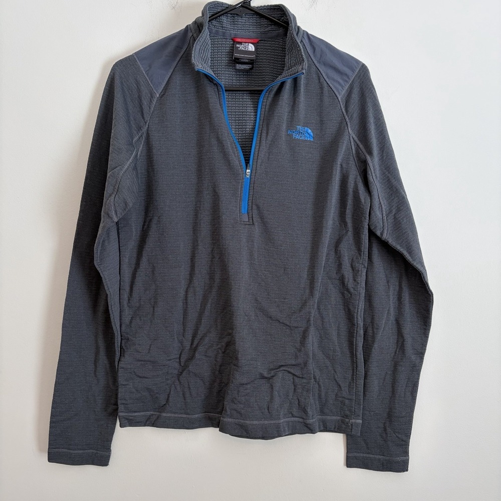 The North Face Small‎ 1/2 Zip Pullover Gray Blue Grid Fleece Long Sleeve Jacket